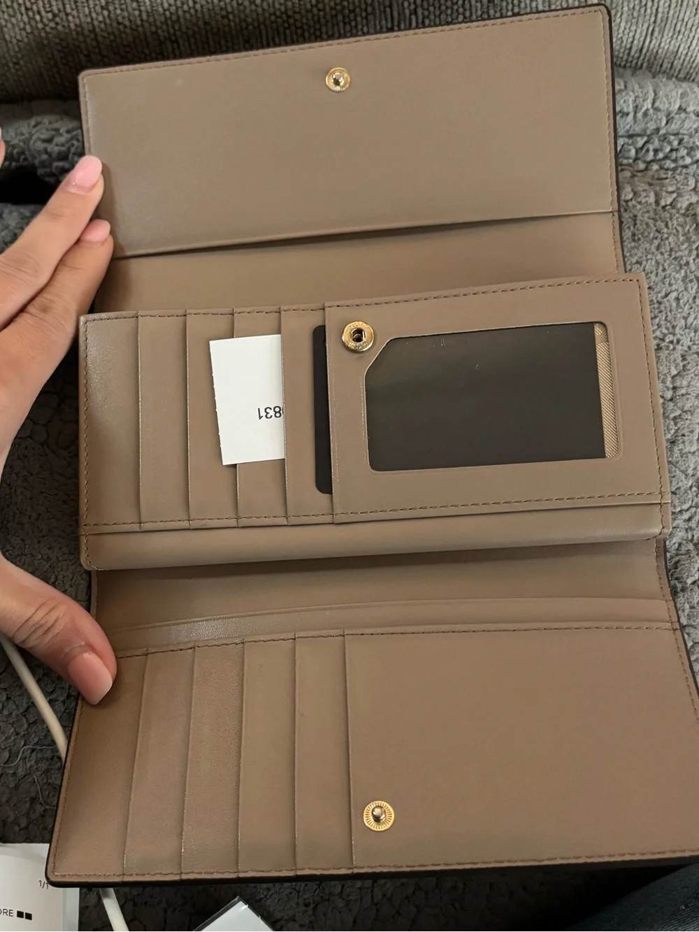 MCM Green Leather Trifold Wallet with Gold Emblem